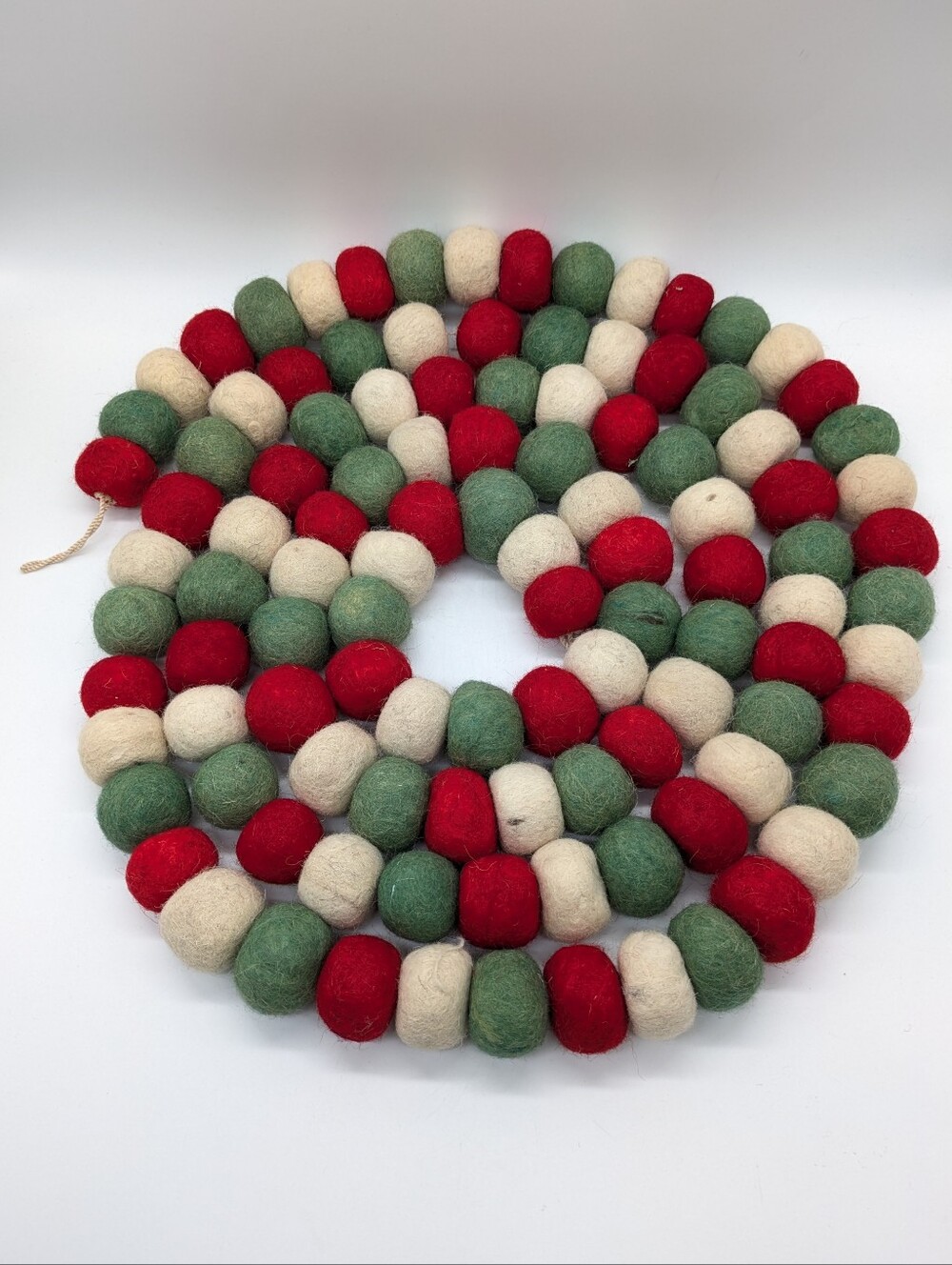 Red Cream Green Large Felted Ball Winter Christmas Holiday 12ft Garland
